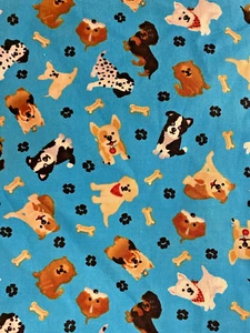 Cute Assorted Puppies On Blue Cotton Fabric 1 Yard - Bild 1 von 2