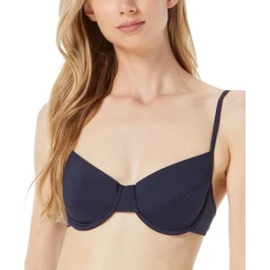 MICHAEL Michael Kors Womens Solid Bikini Bikini Swim Top, Navy, L - Picture 1 of 3