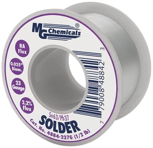 MG Chemicals 63/37 Rosin Core Leaded Solder, 0.025" Diameter, 23 Gauge - Picture 1 of 4