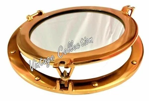 15" Brass Nautical Maritime Porthole Round Window Glass Boat Ship Port Wall Gift - Picture 1 of 3