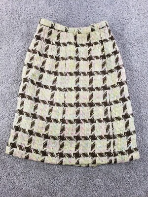 Women's Made in France Vintage Woven Wool Skirt Small Yellow, Beige, Pink Check - Image 1 of 4