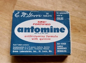 Vintage Medication Antomine Pills for Cold Relief Box & Instructions Quinine  - Picture 1 of 14