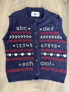 Vtg Hartstrings Sweater Girls Size 6x Navy Blue ABC Back To School Cardigan Vest - Picture 1 of 7