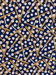 BASEBALL BATS & BALLS PRINT 100% COTTON FABRIC BY THE YARD - Picture 1 of 1
