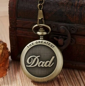 The Greatest Dad Pocket Watch Quartz Pocket & Fob Chain, Perfect for Fathers Day - Picture 1 of 4