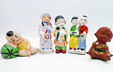 Asian Figurines Lot of 5 Children People Ceramic Porcelain Vintage Hand Painted