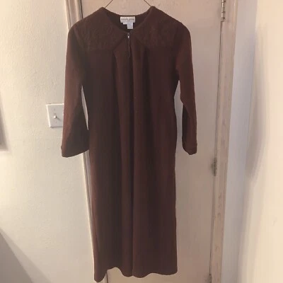Miss Elaine At Home Brown Maroon Front Zip Robe Housecoat Size Medium Flowers - Image 1 of 4