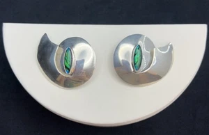 Aretes grandes modernistas geométricos de piedra lunar iridiscente de plata de ley - Imagen 1 de 7