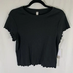 New BP Blouse Women's Large Black Jet Short Sleeve Round Neck Cotton Blend - Picture 1 of 7