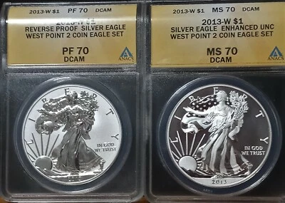 2013 American Silver Eagle West Point 2 Coin Set (MS70 & PF70) - Image 1 of 4