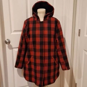 Levi's Wollmischung Reißverschluss Druckknopf 3/4 Länge Kapuze Jacke Damen Large gesteppt rot - Bild 1 von 10