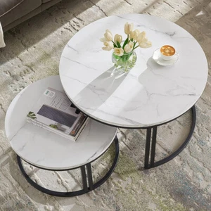 UNHO High-end Sintered Stone Stacking Coffee Table Living Room Center Table 2PCS - Picture 1 of 18
