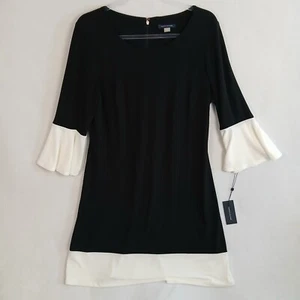 Tommy Hilfiger Black Ivory 3/4 Sleeve Bell Cuff Sheath Dress Size 14 NWT - Picture 1 of 20