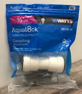 Watts Aqua Lock Push-To-Connect Coupling 1/2" CTS 3515-10 Open w/Instructions - Picture 1 of 5