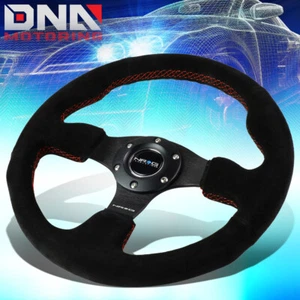 NRG REINFORCED RST-012S-RS 320MM TYPE-R BLACK SUEDE RED STITCH STEERING WHEEL - Picture 1 of 5