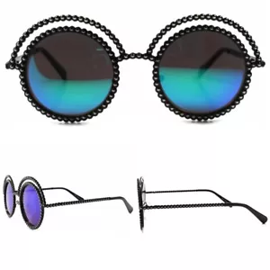 Raffinierte elegante modische Damen Designer Retro grüne Gläser runde Sonnenbrille - Bild 1 von 4