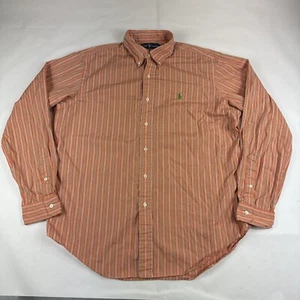 Ralph Lauren Classic Fit Shirt Mens L Orange Striped Long Sleeve Green Pony EUC - Picture 1 of 7