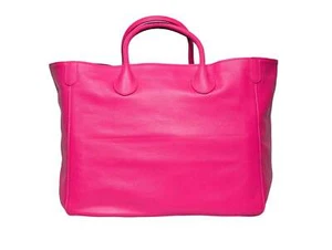 Neon Pink Large Leather Tote Bag, Cowhide Leather Bag, Lady Fashion Bag, Leather - Picture 1 of 3