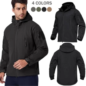 Men Waterproof Tactical Soft Shell Jacket Coat Fleece Lined Zip Up Hoodie Jacket - Afbeelding 1 van 26