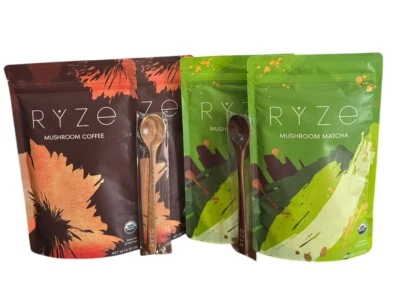Paquete de 4 Combo 2 Café de Setas Orgánico 2 Champiñones Matcha con 2 Cucharas 100% Auténtico Foto 1 de 4