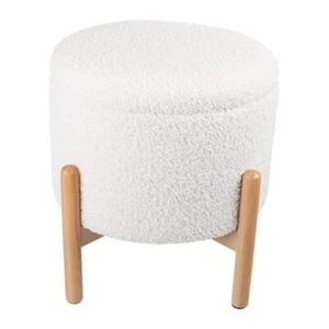 Storage Ottoman - Round Sherpa Footrest or Storage Organizer with White - Picture 1 of 8