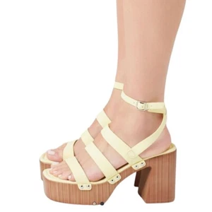 Forever 21 Strappy Block Heel Platform Sandals Size 9 Yellow Ankle Strap Light. - Picture 1 of 10