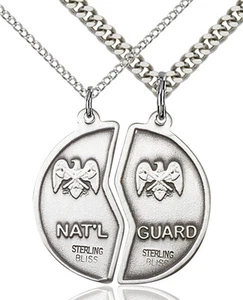 Men's 925 Sterling Silver Miz Pah Coin Set Nat'l Guard Military  Medal Necklace - Picture 1 of 1