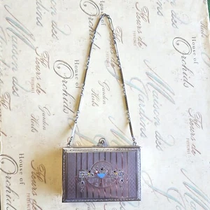 Rara borsa da polso compatta arte floreale antica argento guilloché - Foto 1 di 17