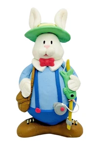 Angeln Hase Kaninchen Stange Hut Korb Ton Figur 5 Zoll - Bild 1 von 7