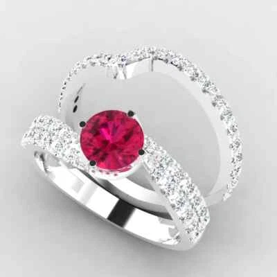 Комплект помолвочных колец из чистого белого золота 14 карат с натуральным рубином 1,50 карата размер 7 - Изображение 1 из 4