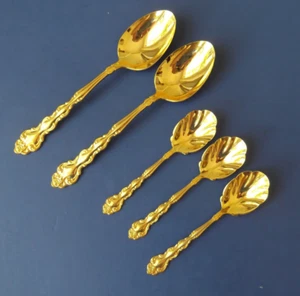 Oneida Community "Beethoven" Gold Plated Flatware - 2 Serving and 3 Sugar Spoons - Picture 1 of 7
