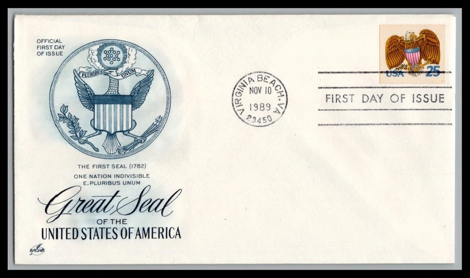 US FDC # 2431 25c Eagle ArtCraft   1989, 9p2551 - Image 1 of 1