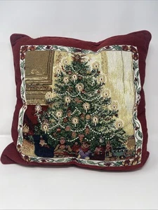 Vintage Christmas Tree Tapestry Throw Pillow by Newport 15”x15” - Picture 1 of 5