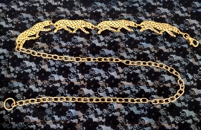 Cinturón retro de eslabones de cadena de moda leopardo guepardo leopardo de colección de metal dorado de los años 80-90 con pestillo Foto 1 de 4