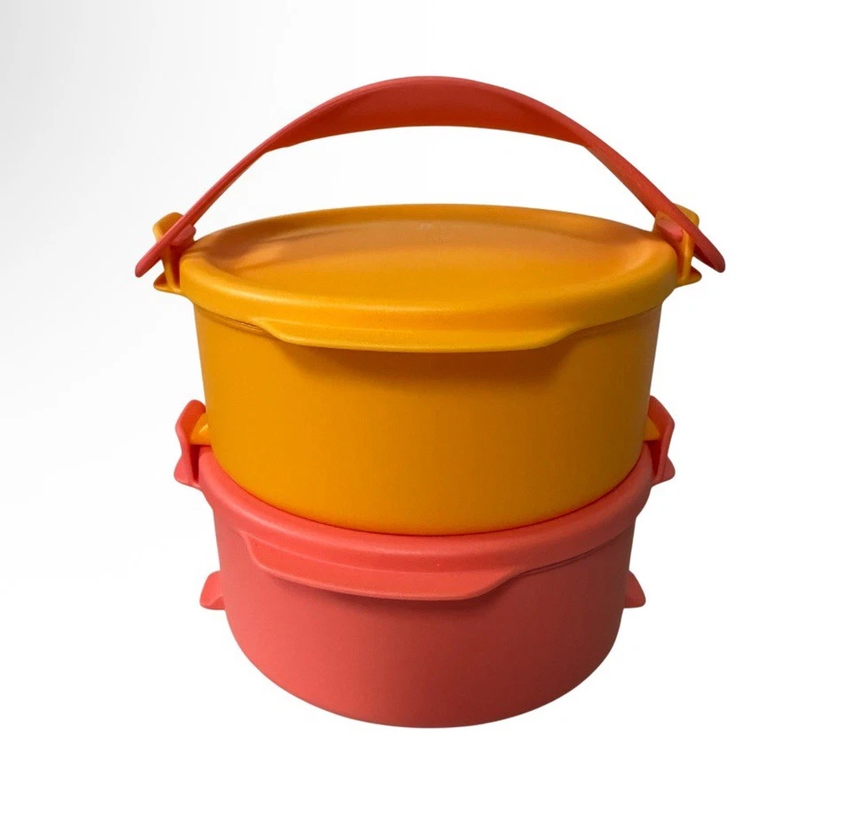 Tupperware Click To Go Lunch Box Storage Set Of 2 550ml Pink Orange New - Bild 1 von 1