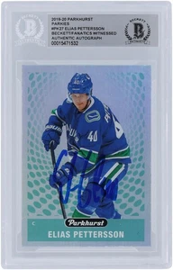 Elias Pettersson Canucks Signed 2019-20 Upper Deck Parkhurst #PK-27 BAS Card - Picture 1 of 3