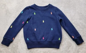 Polo Ralph Lauren Sweatshirt Girls 5 Blue Multicolor All Over Pony Print Crew - Picture 1 of 8