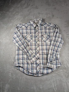 Wrangler Vintage Western Shirt Men Medium Pearl Snap Sawtooth Plaid Rodeo Cowboy - Picture 1 of 8