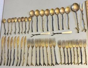 Pottery Barn Zweig Zweig Bronze Messing Besteck 44P Full Set Service für 8 - Bild 1 von 19