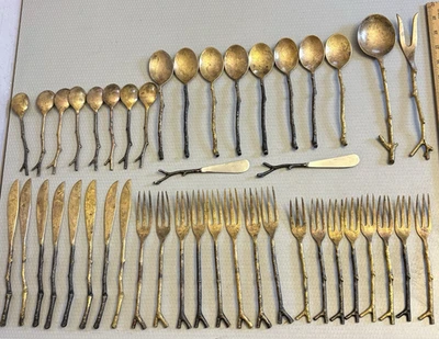 Juego completo de cubiertos Pottery Barn Twig Branch bronce latón 44P servicio para 8 Foto 1 de 4