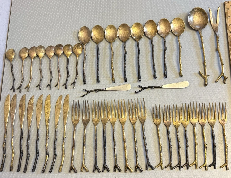 Pottery Barn Twig Branch Bronze Brass Flatware 44P Full Set Service For 8 - Image 1 of 4