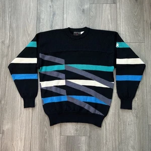 VTG Demetre 100% Wool Pullover Sweater Mens L Black Blue Gray Green - Picture 1 of 6