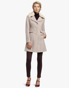 Jessica Simpson Wool Blend Coat Women’s L Light Pink Removable Faux Fur Collar - Picture 1 of 16