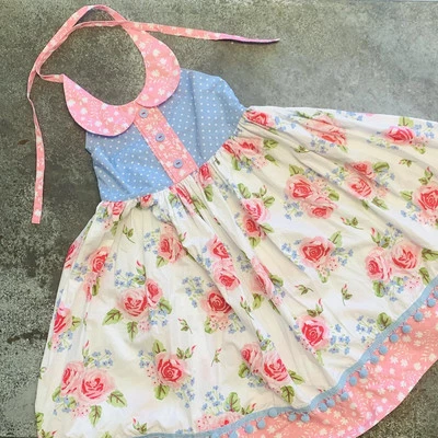 G03-Eleanor Rose, 8-10Y, 0/s cotton dress (NWOT White/Pink/Blue Floral) - Image 1 of 2