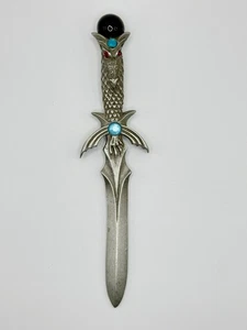 Vintage Zinn Drachen Schwert Brieföffner Dekoration Rubin Augen Glaskugel 5,75 Zoll - Bild 1 von 4