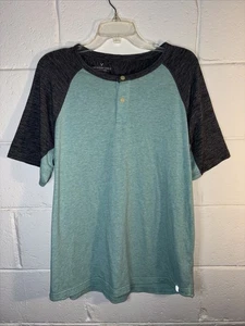 American Eagle Active Flex Henley Shirt Men’s Size Large Teal Gray Short Sleeve - Picture 1 of 5