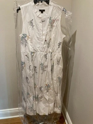 Vestido Midi Maison J Crew L7665 novo com etiquetas tamanho 12 bordado com miçangas branco sem mangas - Imagem 1 de 4