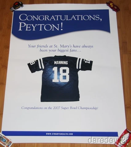 2007 Peyton Manning St. Mary's Health System Colts Super Bowl Win Promo Poster Cover