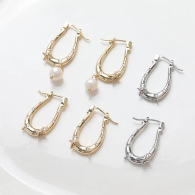 Gancho para pendiente con palanca trasera 4 piezas, pendientes de aro gruesos, pendientes de aro Huggie Foto 1 de 3