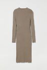 NEW H&M fitted rib knit dress, colour dark beige / mushroom, size large